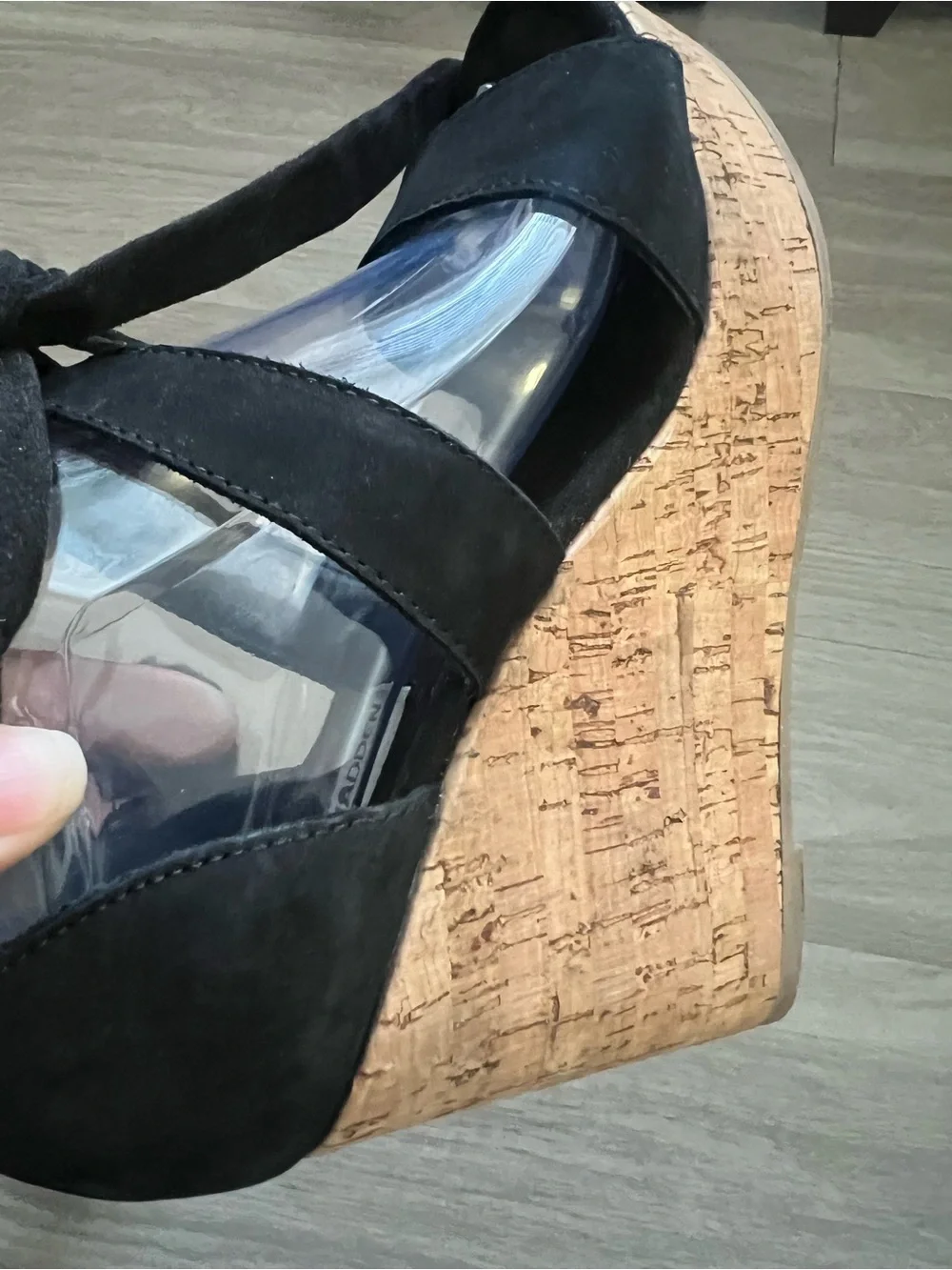 Steve Madden Nadim Black Suede Lace Up Cork Platform Wedge Sandals Women’s 8.5M